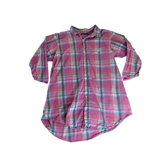 Lauren Ralph Lauren Tops - Lauren Ralph Lauren Women's Pink Plaid Roll Tab Sleeve Button Front Shirt - XL